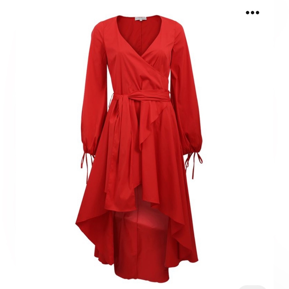 Caroline Constas Red Lena Asymmetric Wrap-effect dress with stretch